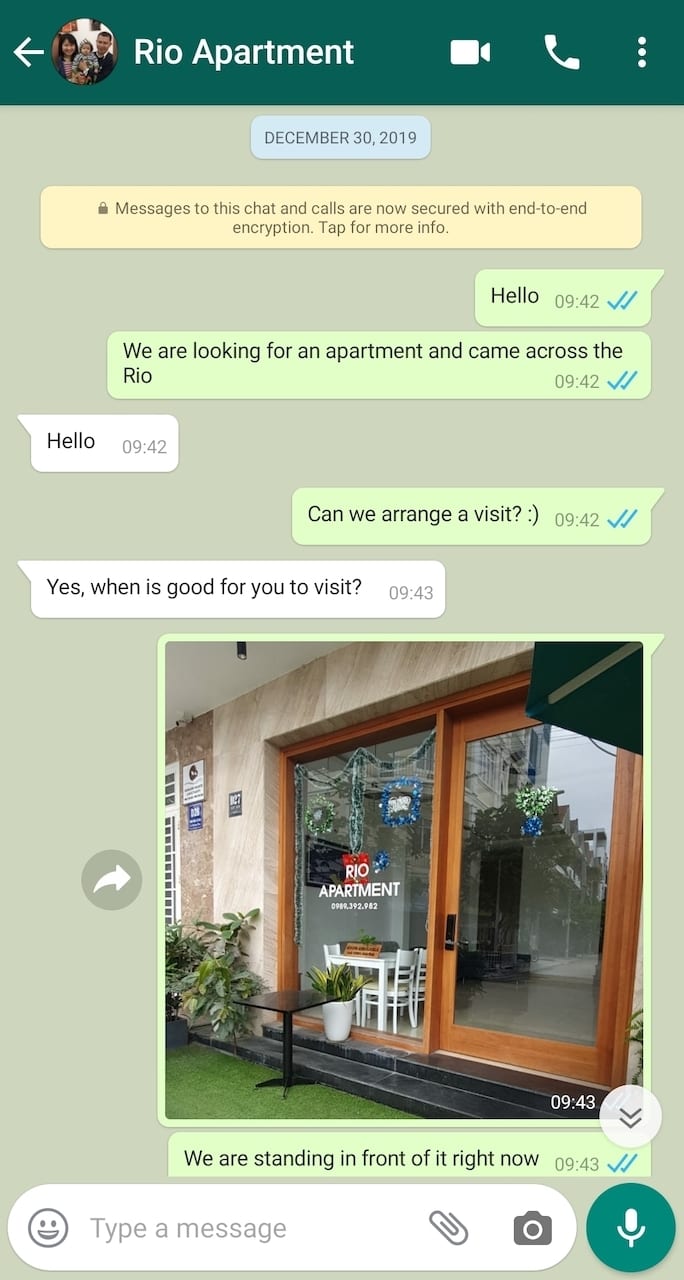 da nang apartment hunting using whatsapp