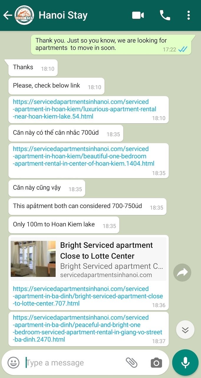 whatsapp apartment hunting hanoi